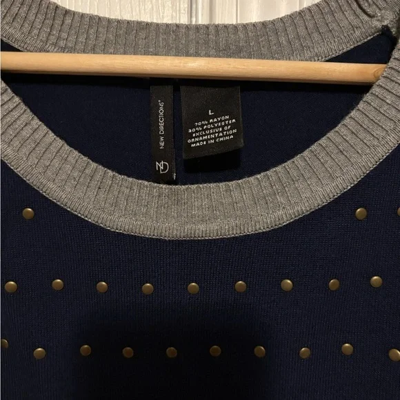 New Directions Gray and Navy Studded Sweater - Picture 2 of 4